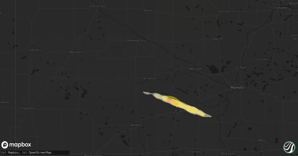 Hail map in Springfield, MN on August 8, 2026