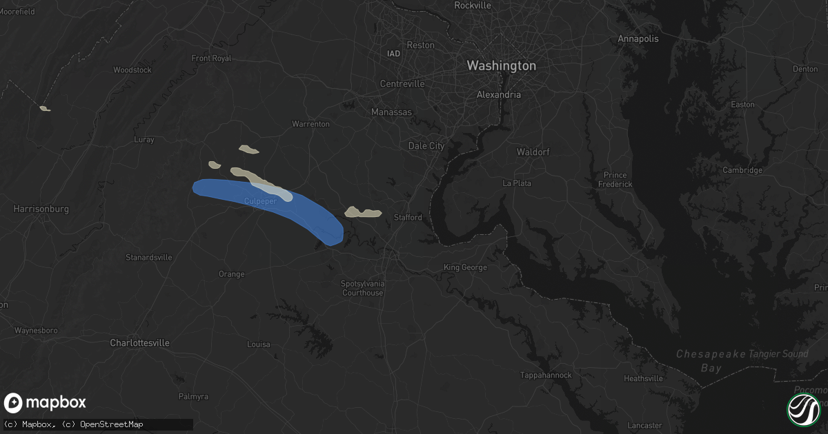 Hail map in Stafford, VA on August 8, 2026