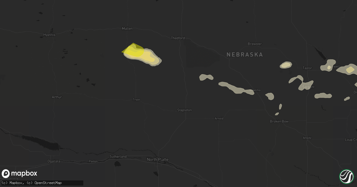 Hail map in Stapleton, NE on August 8, 2026