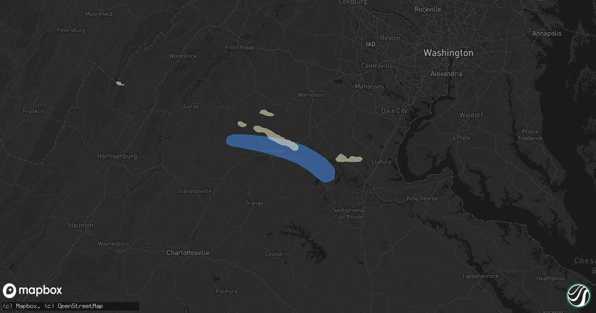 Hail map in Stevensburg, VA on August 8, 2026