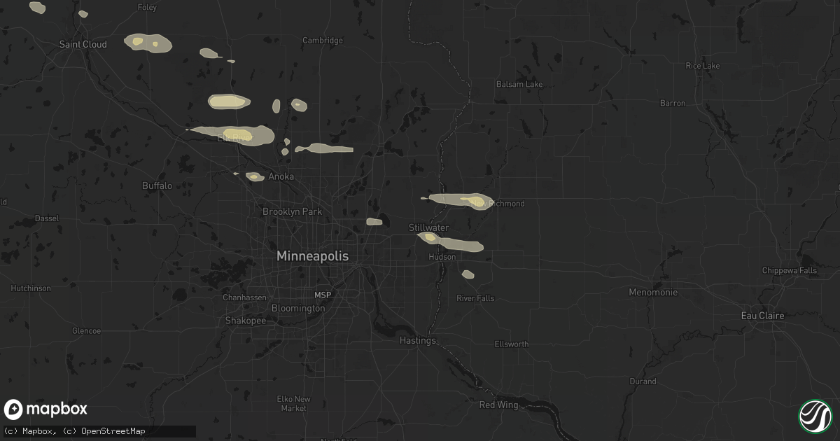 Hail map in Stillwater, MN on August 8, 2026