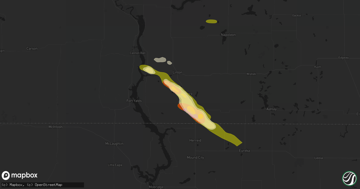 Hail map in Strasburg, ND on August 8, 2026