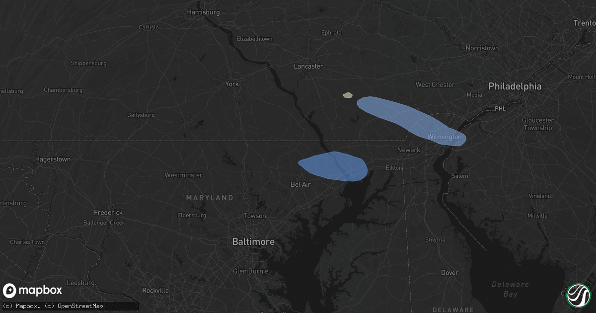 Hail map in Street, MD on August 8, 2026