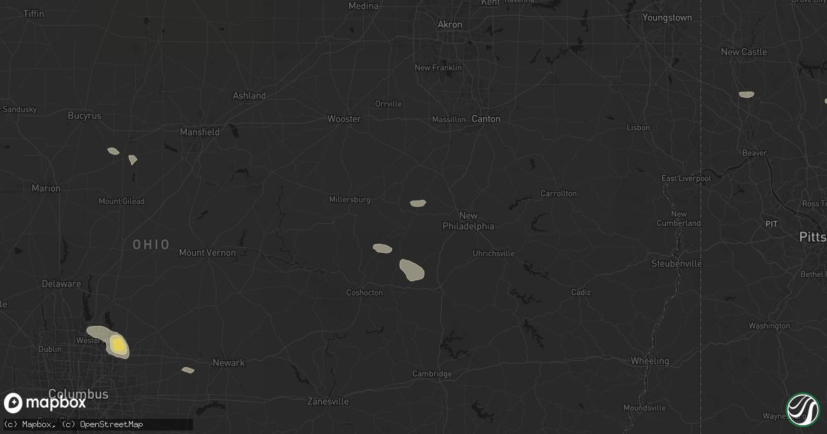 Hail map in Sugarcreek, OH on August 8, 2026