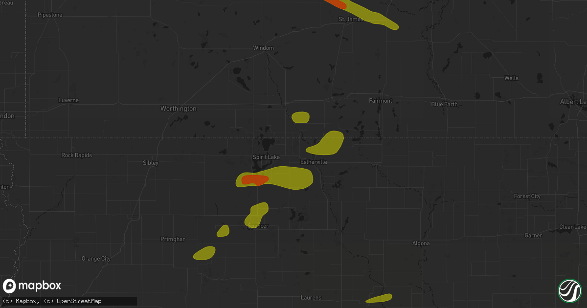 Hail map in Superior, IA on August 8, 2026