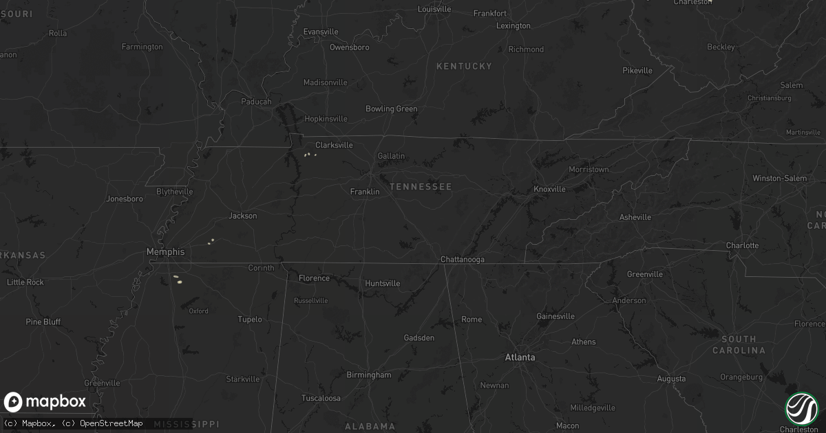 Hail map in Tennessee on August 8, 2026