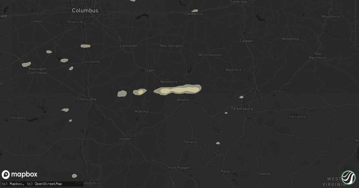 Hail map in The Plains, OH on August 8, 2026