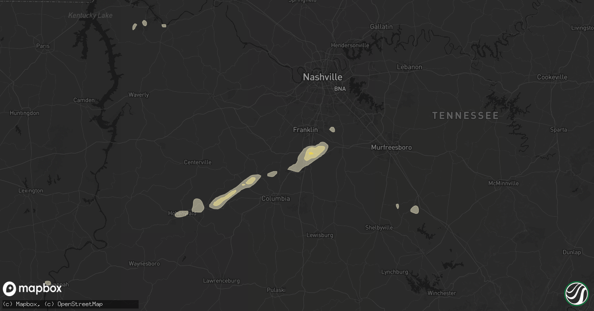Hail map in Thompsons Station, TN on August 8, 2026