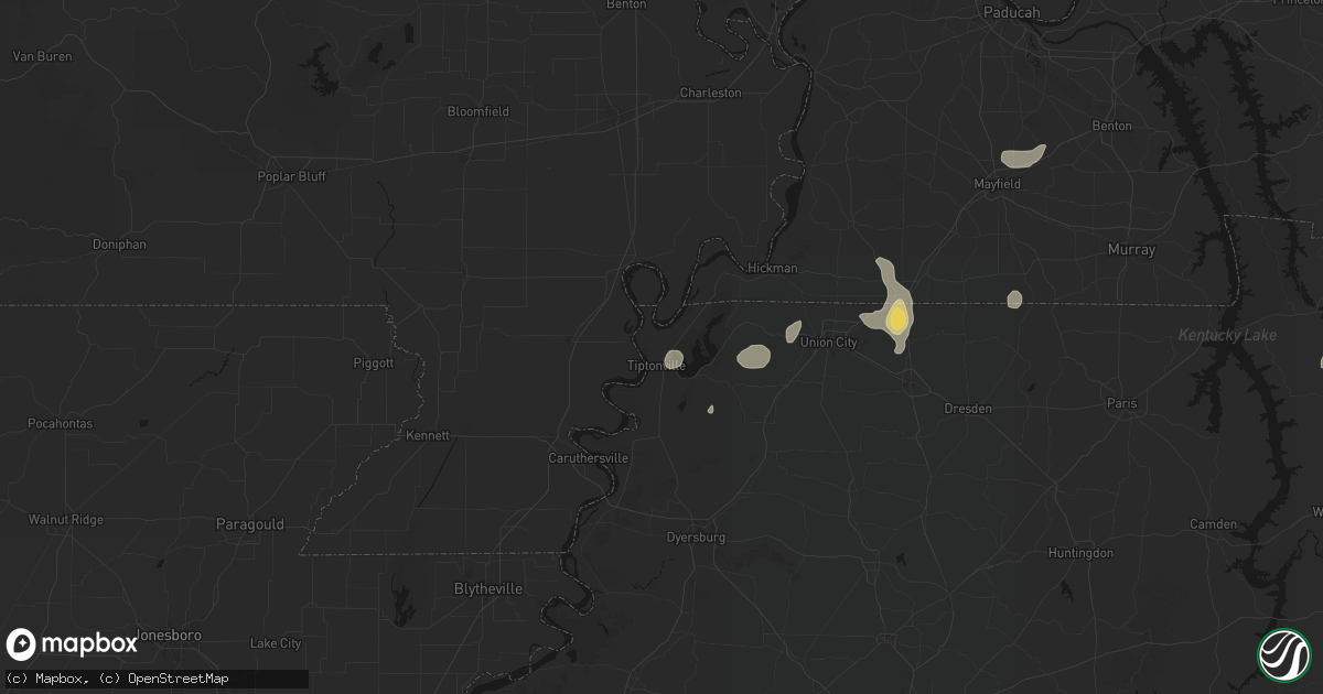 Hail map in Tiptonville, TN on August 8, 2026
