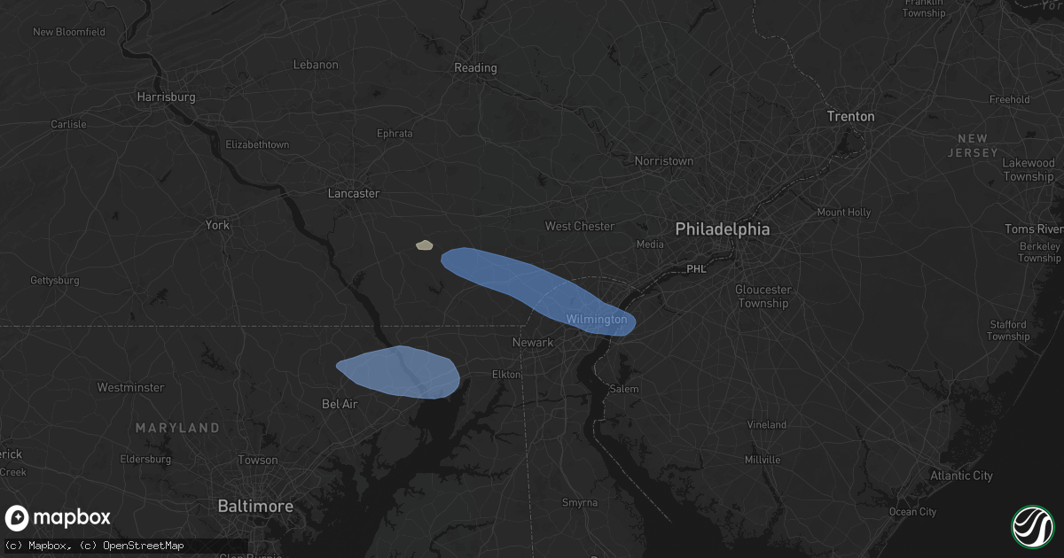Hail map in Toughkenamon, PA on August 8, 2026
