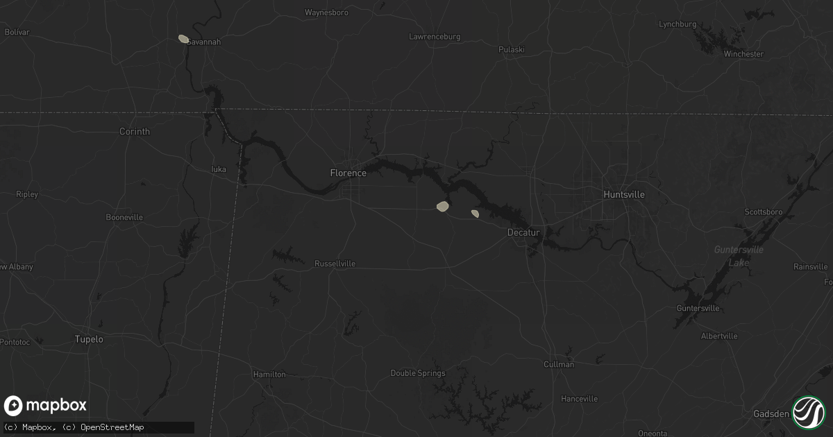 Hail map in Town Creek, AL on August 8, 2026