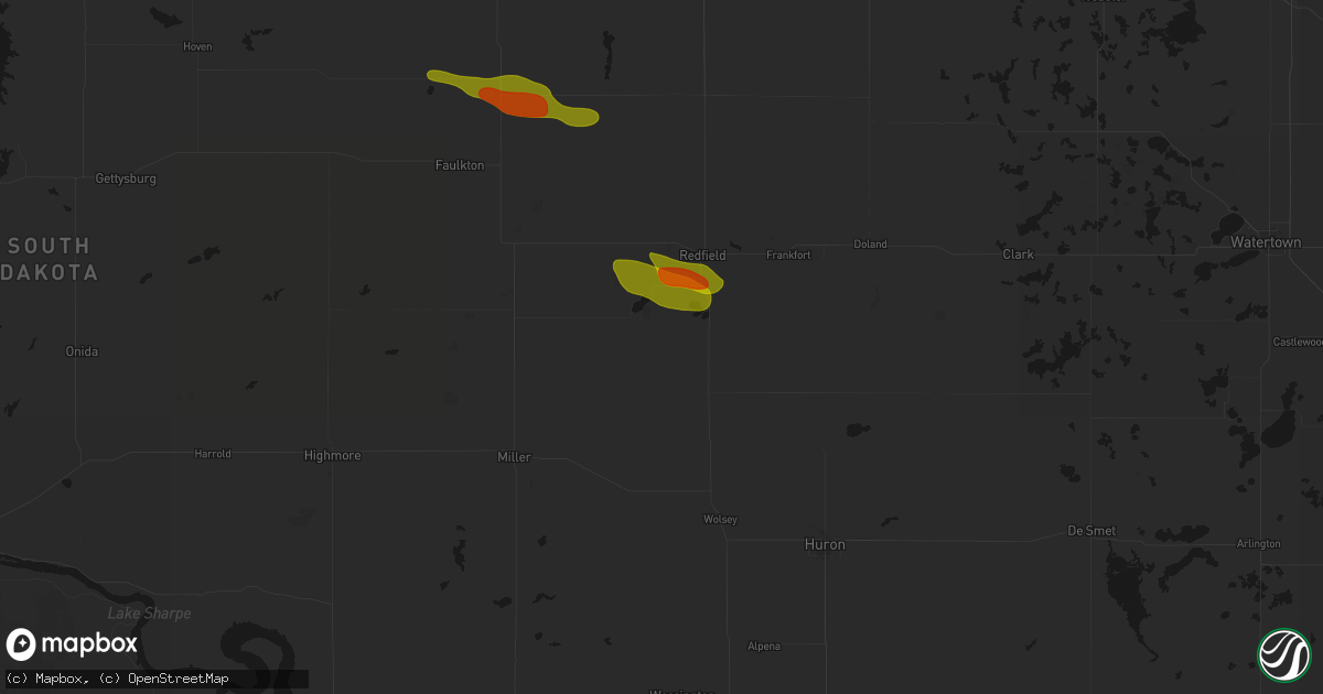Hail map in Tulare, SD on August 8, 2026