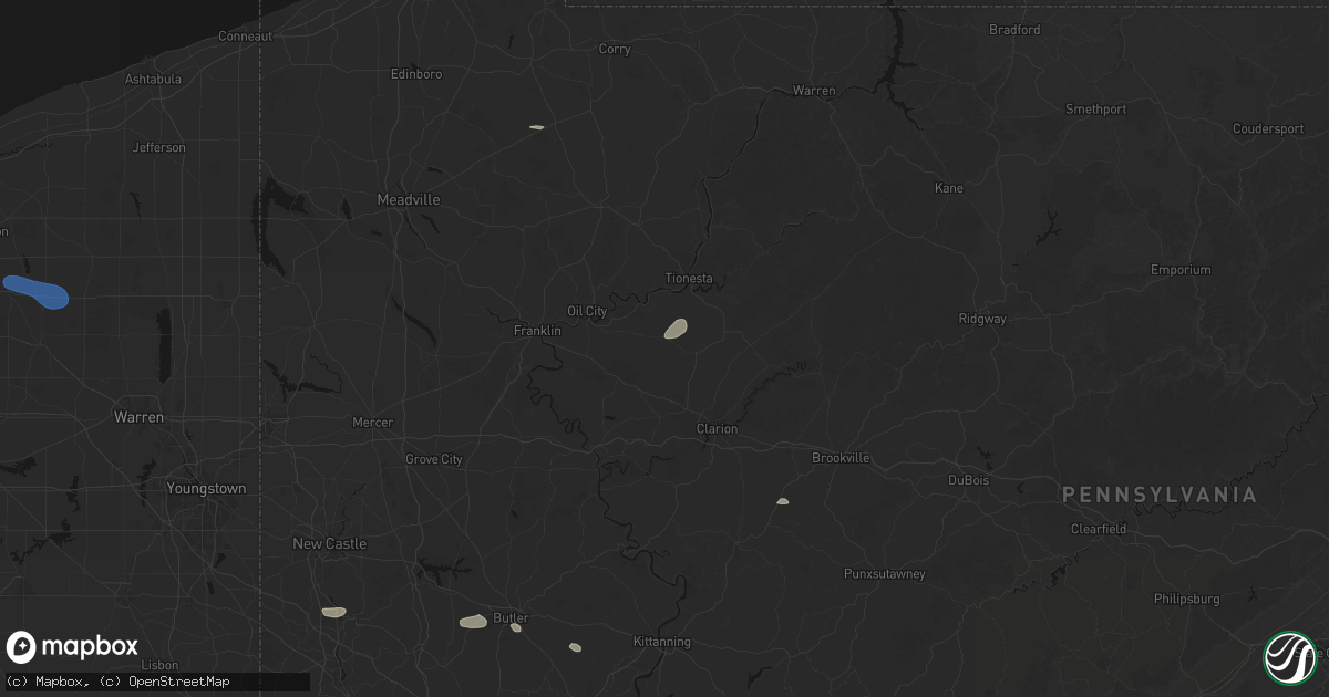 Hail map in Venus, PA on August 8, 2026