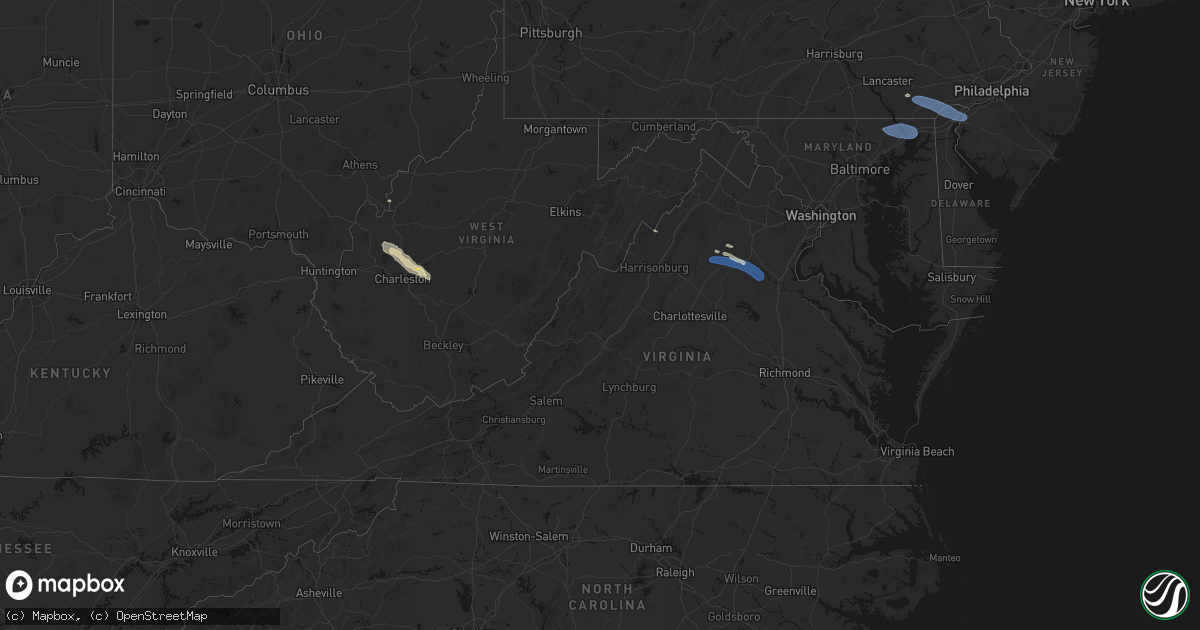 Hail map in Virginia on August 8, 2026