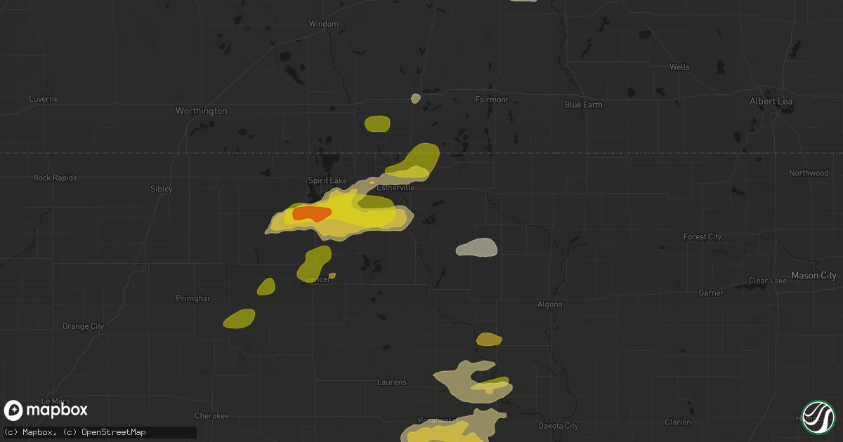 Hail map in Wallingford, IA on August 8, 2026