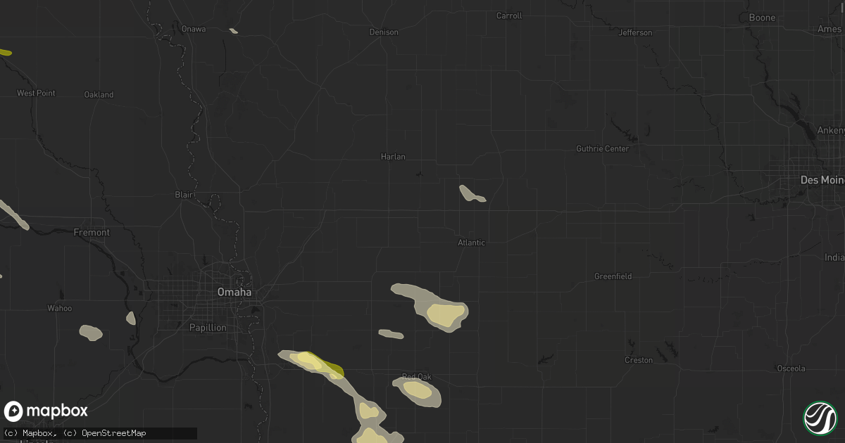 Hail map in Walnut, IA on August 8, 2026