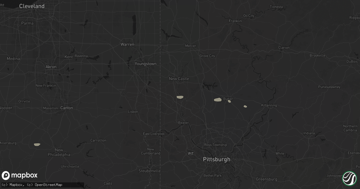 Hail map in Wampum, PA on August 8, 2026