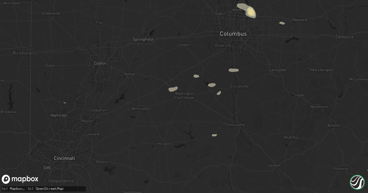 Hail map in Washington Court House, OH on August 8, 2026