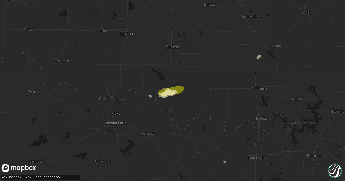 Hail map in Waurika, OK on August 8, 2026