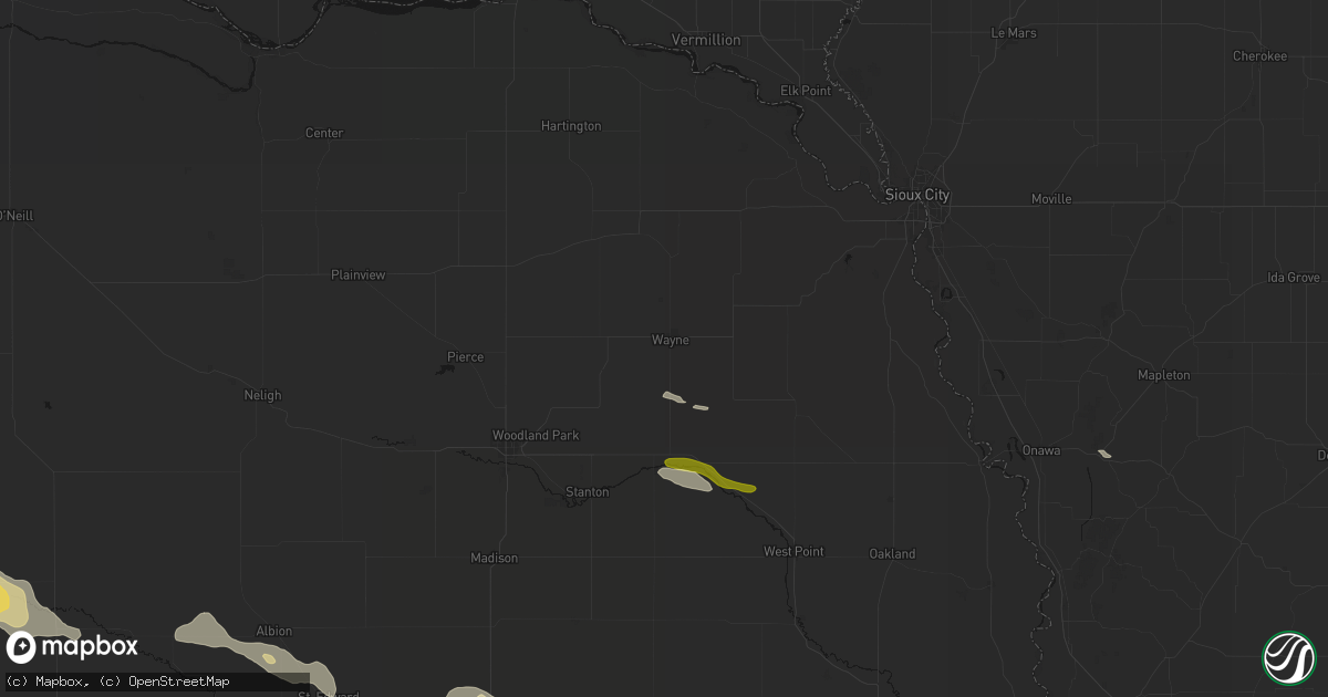 Hail map in Wayne, NE on August 8, 2026