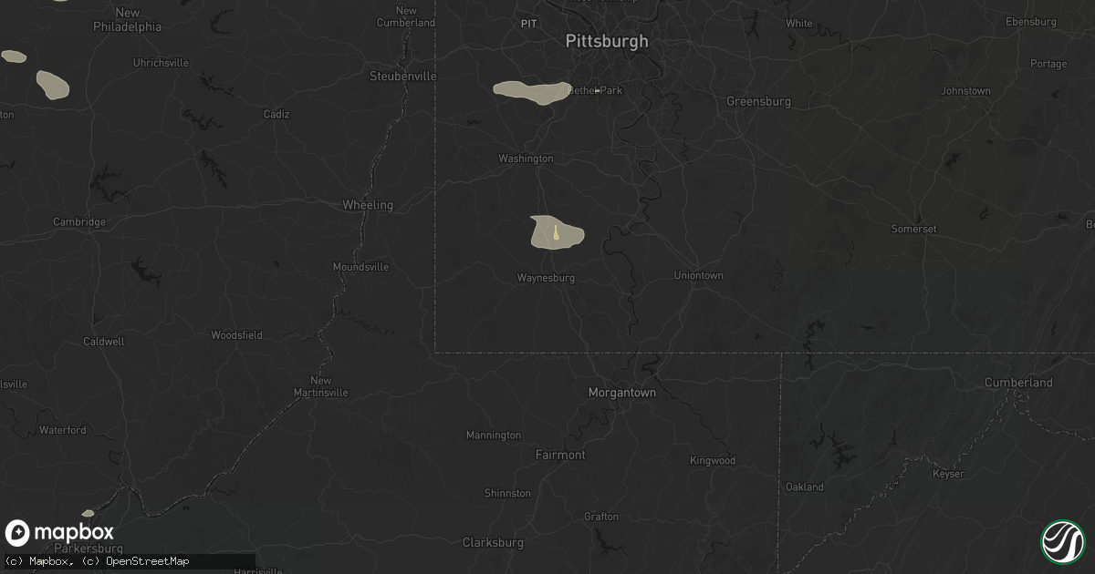 Hail map in Waynesburg, PA on August 8, 2026