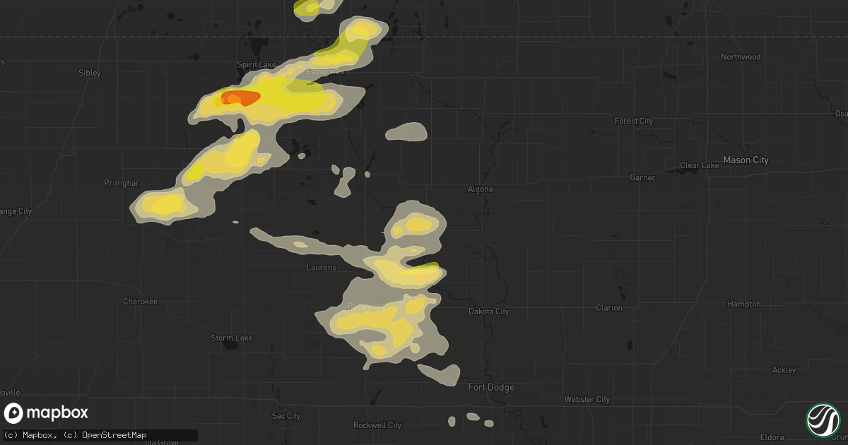Hail map in West Bend, IA on August 8, 2026