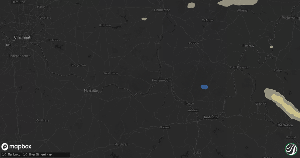 Hail map in West Portsmouth, OH on August 8, 2026