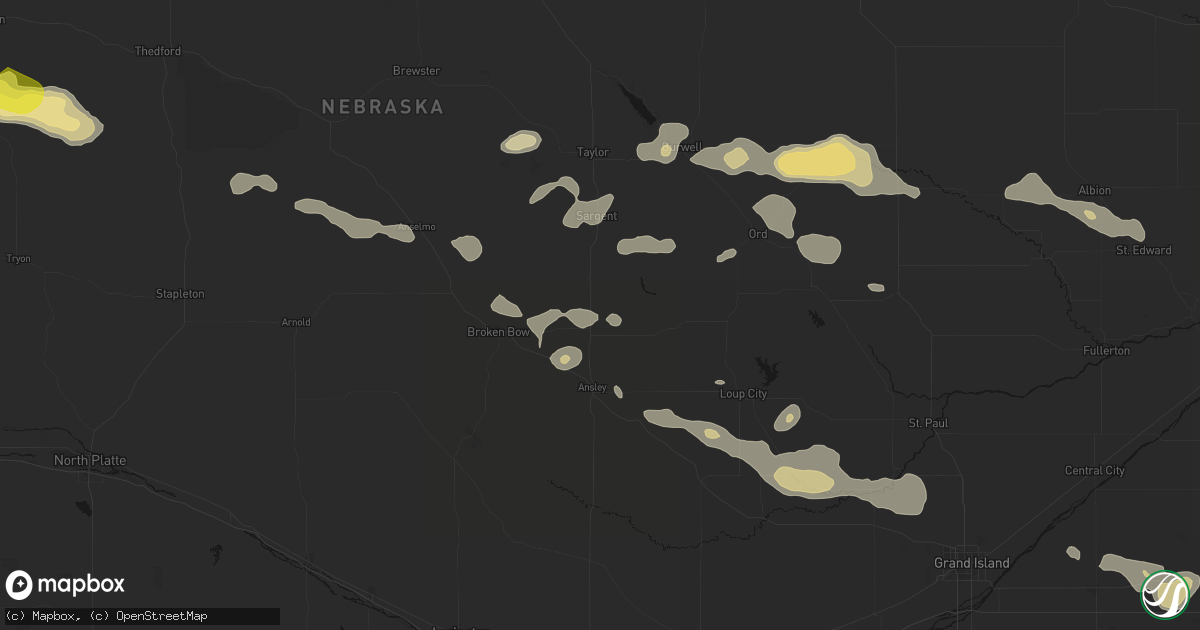 Hail map in Westerville, NE on August 8, 2026