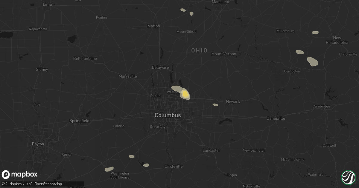 Hail map in Westerville, OH on August 8, 2026