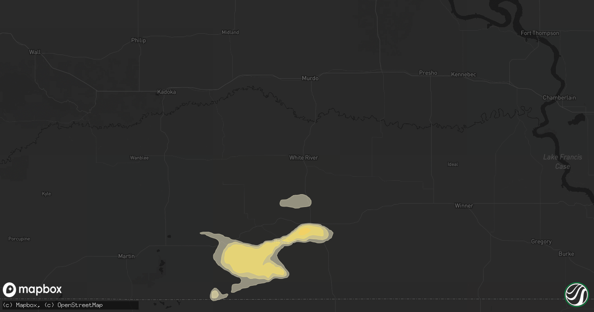 Hail map in White River, SD on August 8, 2026