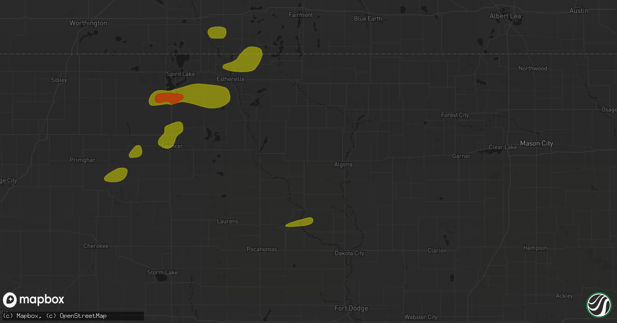 Hail map in Whittemore, IA on August 8, 2026