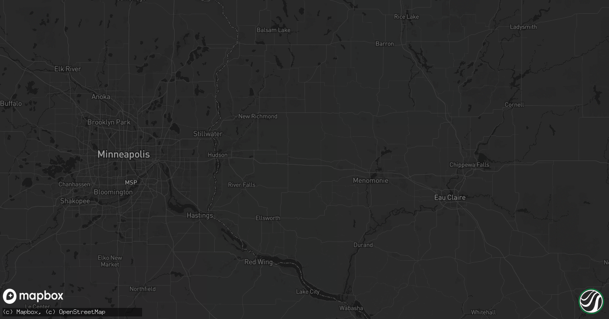 Hail map in Woodville, WI on August 8, 2026