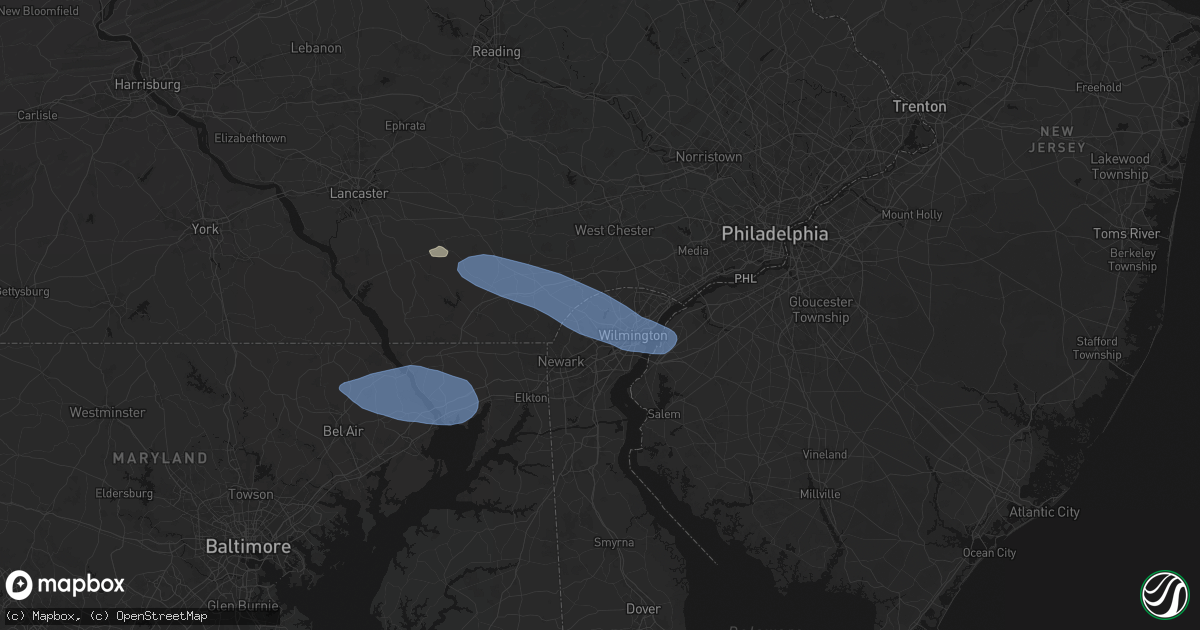 Hail map in Yorklyn, DE on August 8, 2026