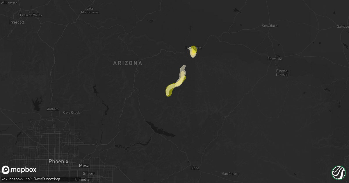 Hail map in Young, AZ on August 8, 2026