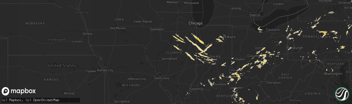 Hail map in Illinois on August 9, 2012