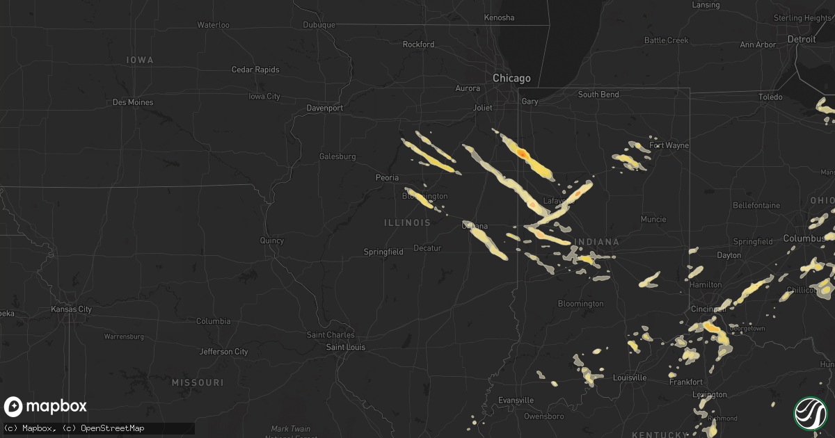 Hail map in Illinois on August 9, 2012