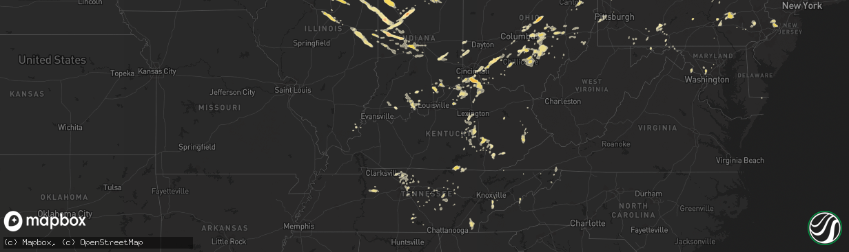 Hail map in Kentucky on August 9, 2012