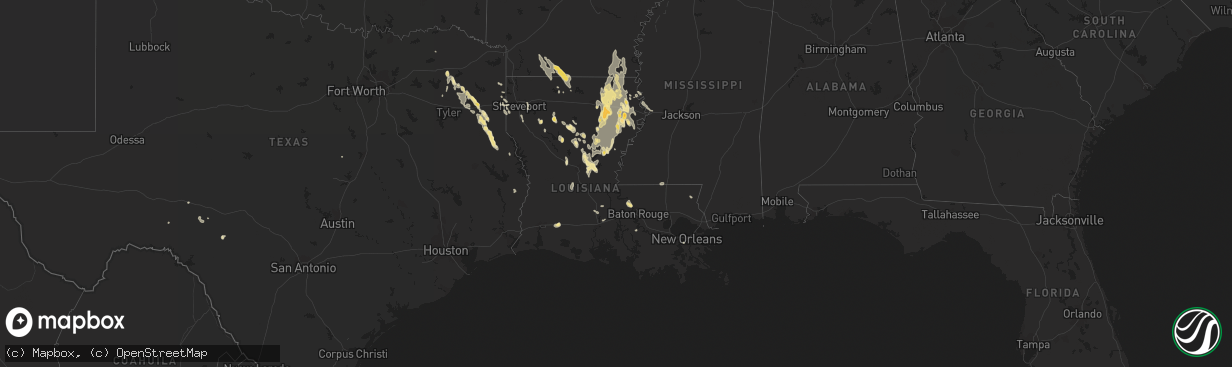 Hail map in Louisiana on August 9, 2012