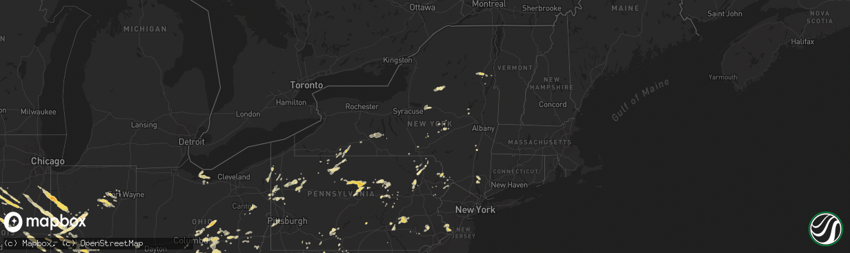 Hail map in New York on August 9, 2012