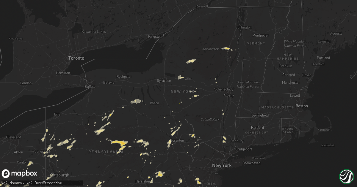 Hail map in New York on August 9, 2012