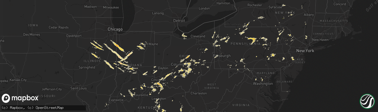 Hail map in Ohio on August 9, 2012