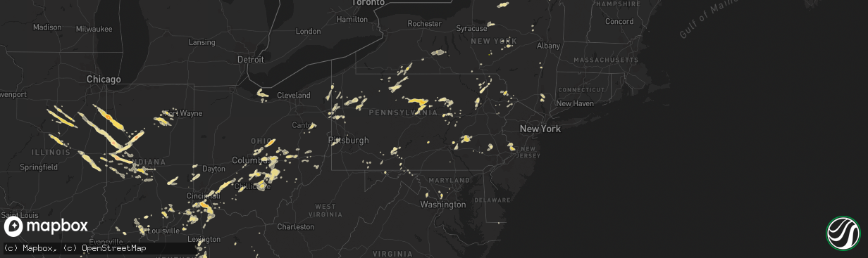 Hail map in Pennsylvania on August 9, 2012