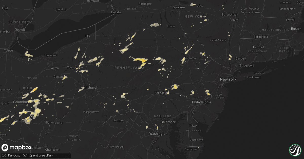 Hail map in Pennsylvania on August 9, 2012