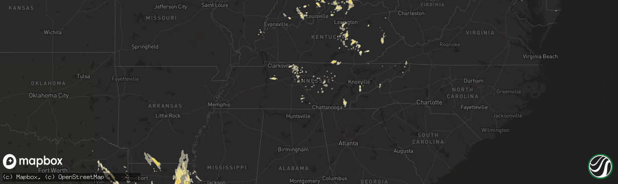 Hail map in Tennessee on August 9, 2012