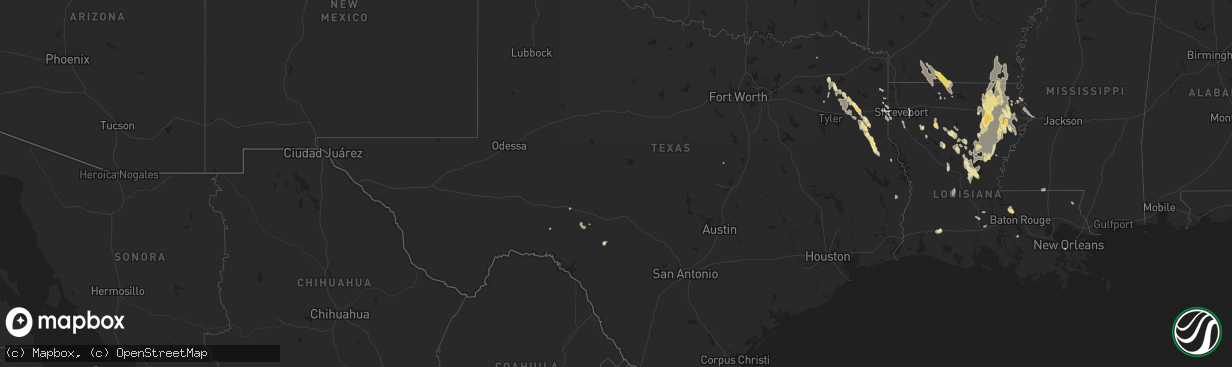 Hail map in Texas on August 9, 2012