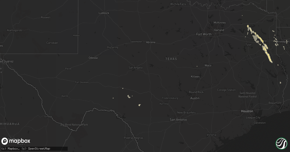 Hail map in Texas on August 9, 2012