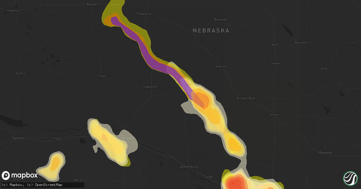 Hail map in Arnold, NE on August 9, 2014
