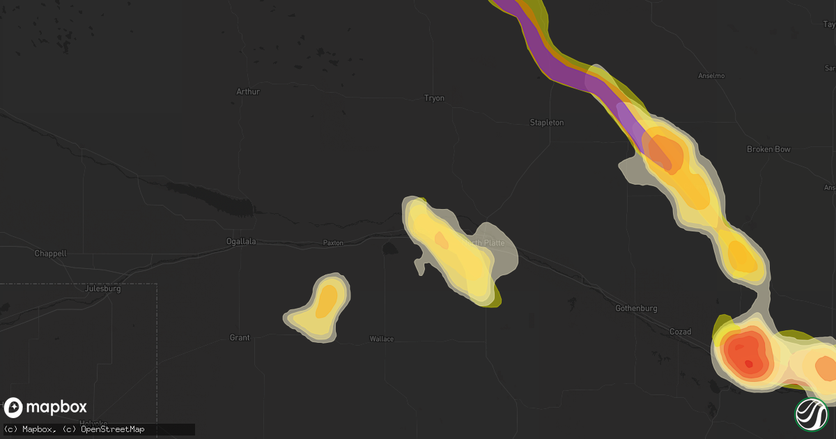 Hail map in Hershey, NE on August 9, 2014