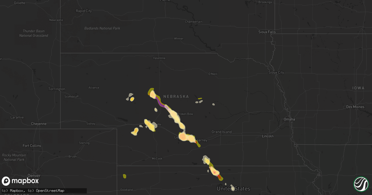 Hail map in Nebraska on August 9, 2014