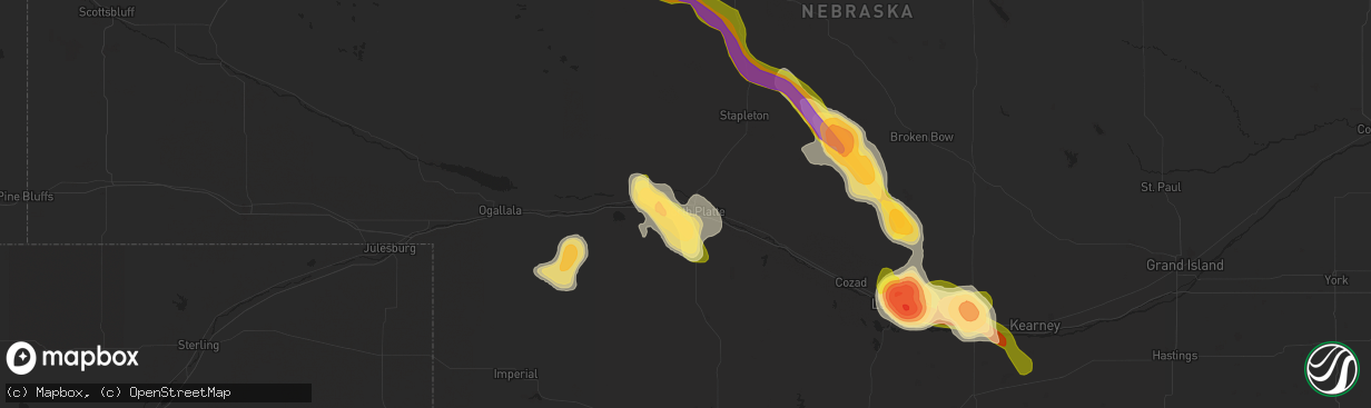 Hail map in North Platte, NE on August 9, 2014